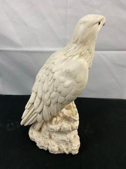 Vintage Carved Cream Composite Eagle Figurine w/ Green Eyes. Signed N. Giannelli '73. See pics.