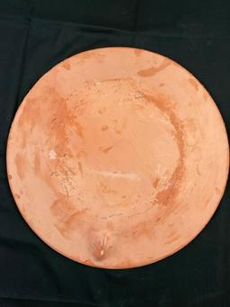 2 pcs Painted Terra Cotta Decorative Plates. South West Design w/ Desert Scene, Coyote & Lizards.