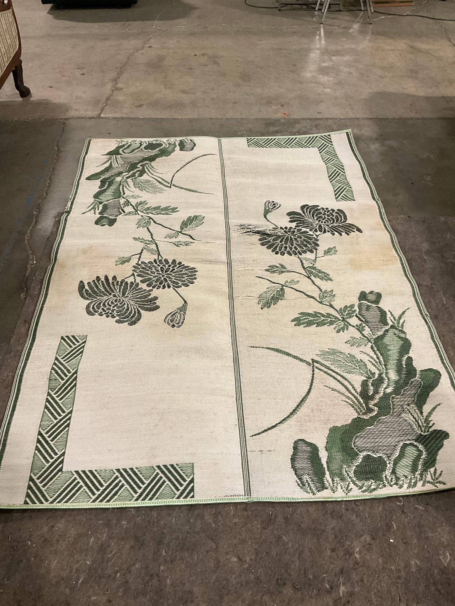 Large Tatami Mat, w/ Chrysanthemum floral pattern, some wear in the center