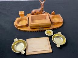 Vintage German Hand Carved Wooden Ashtray & Souvenir Box