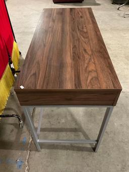 Modern Wood & Steel Side Table w/ Drawer. Measures 47" x 31" See pics.