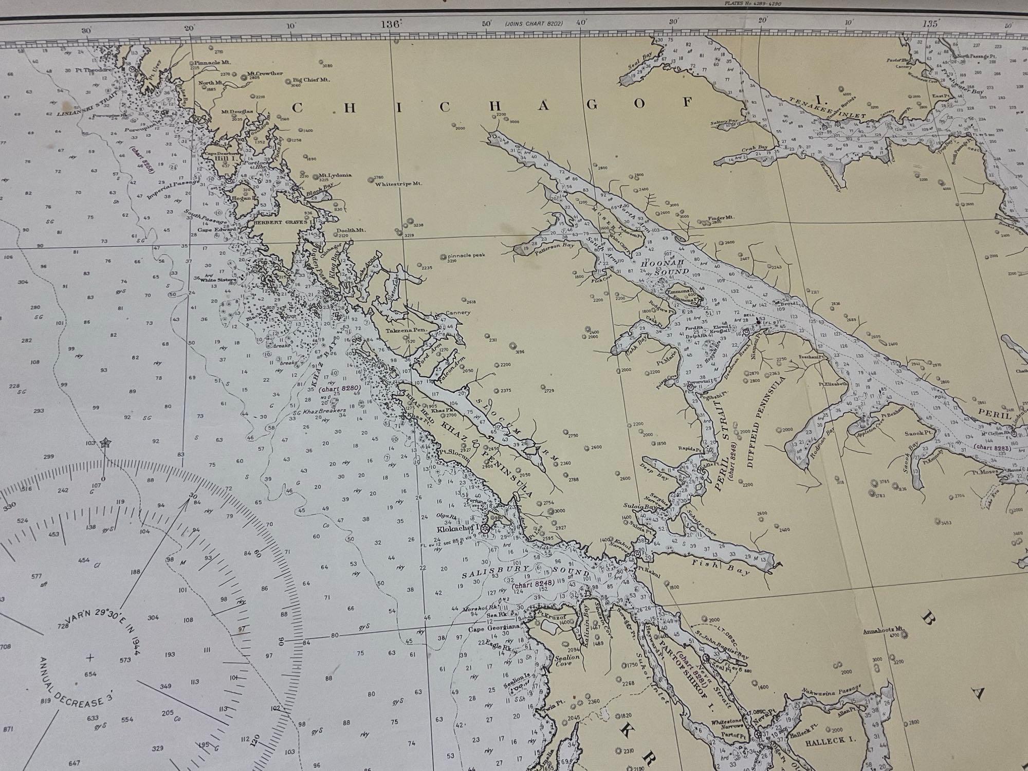 Vintage 1943 US DOC Coronation Island to Lisianski Strait Survey Map