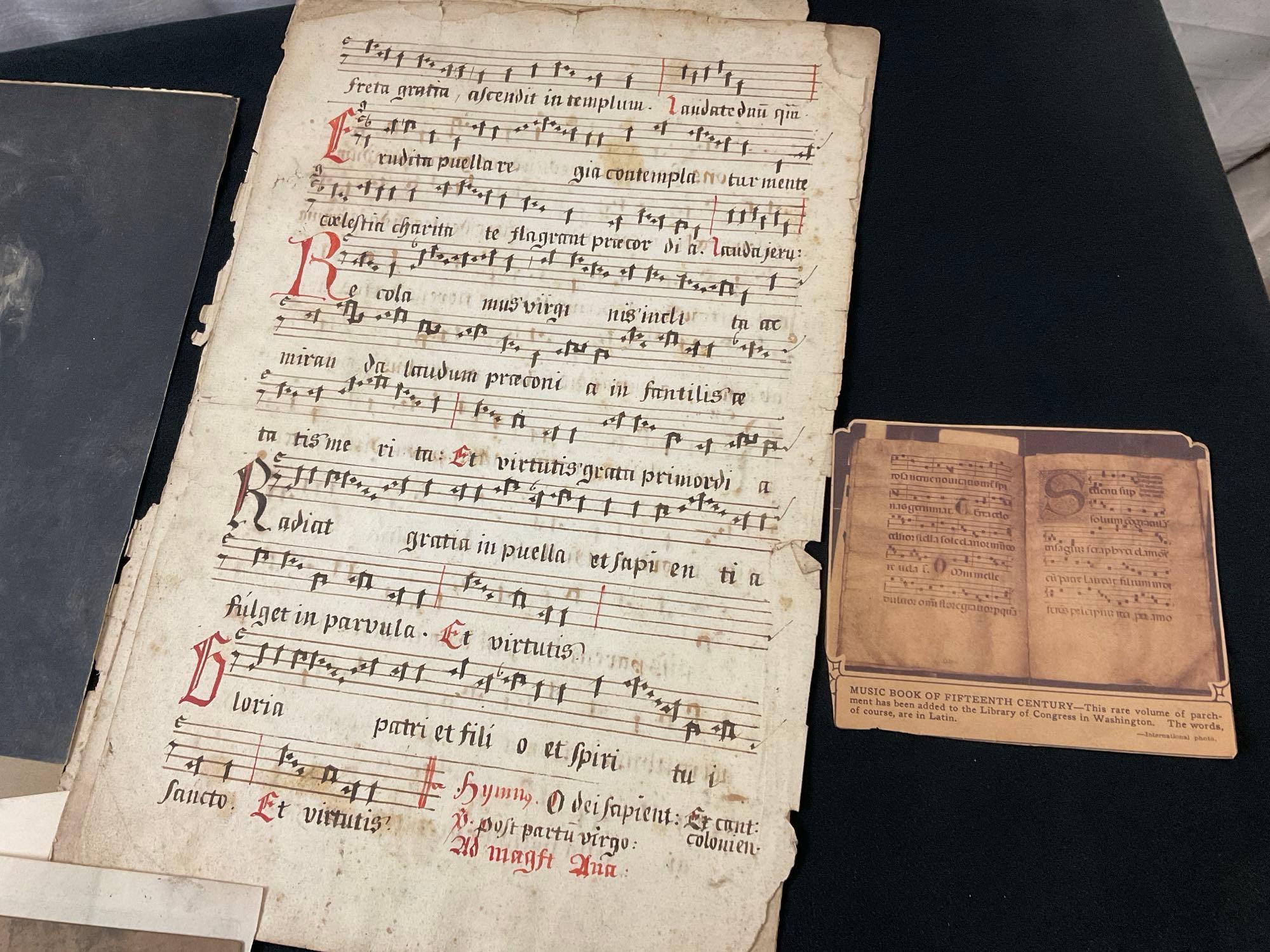 Assorted Musical epherama, Portrait Prints of Musicians, 15th (?) Century Latin Hymn Pages