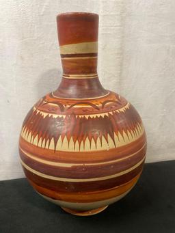 20th Century Mexican Polychrome Handpainted Decorative Water Jug, Earth Tones in Red and Yellow