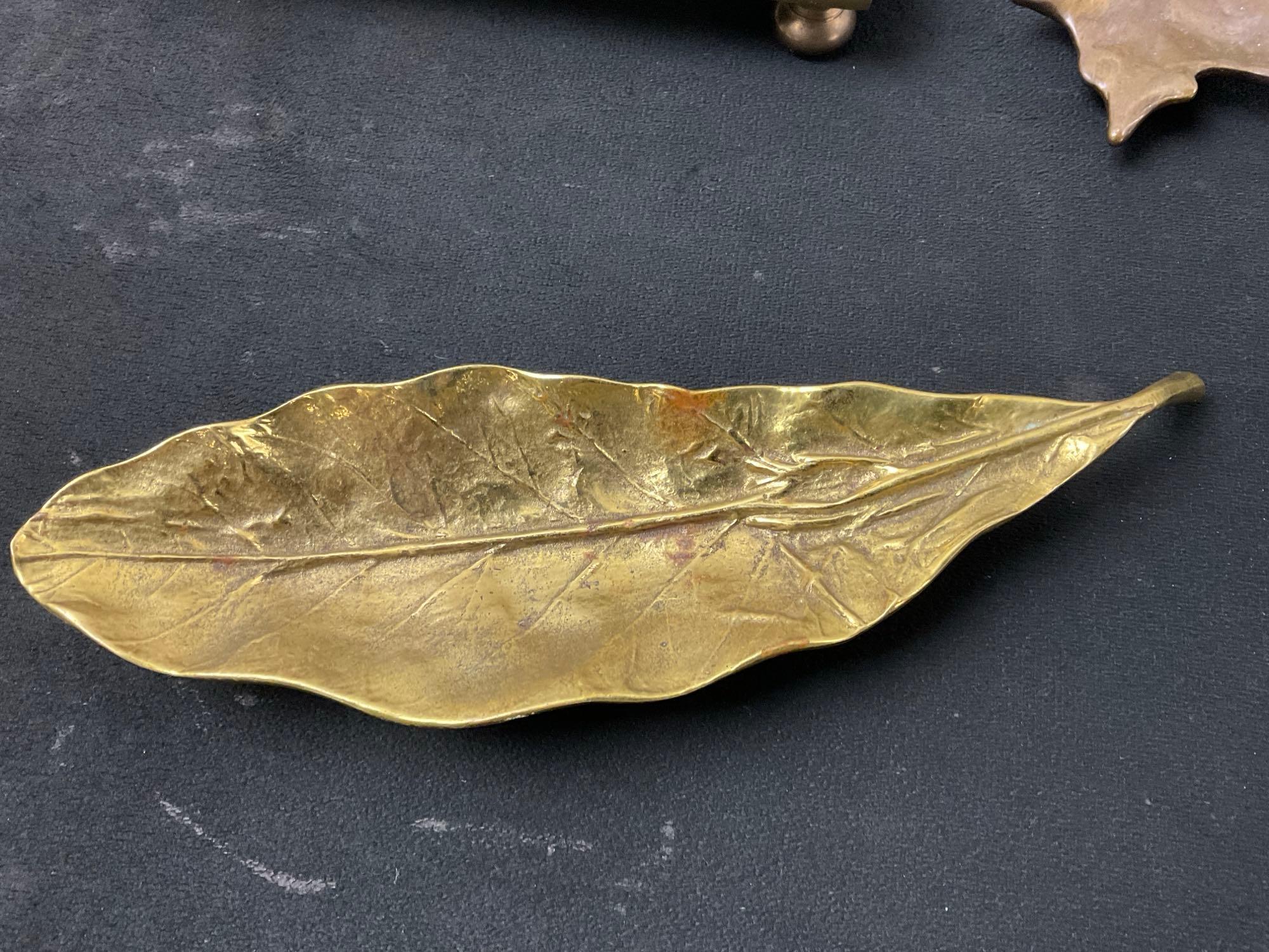 Brass Tic Toc Toe Board, Tobacco Leaf Ashtray, Vintage Nelles 1984 Bronze Leaf Statue