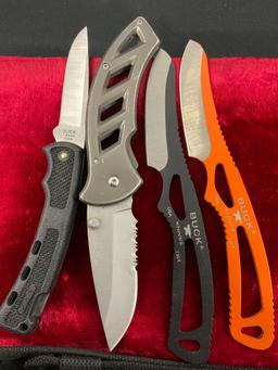 4x Modern Buck Knives, models 2x 135 Paklite, 316 Parallex, 444 BuckLite Lock Back