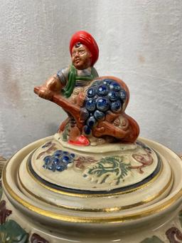 Vintage 1980s West German Stoneware Jar w/ Figural Lid