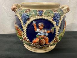 Vintage 1980s West German Stoneware Jar w/ Figural Lid