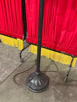 Vintage Painted Black Metal Floor Lamp w/ Cream Cloth Shade. Tested, Works. See pics.