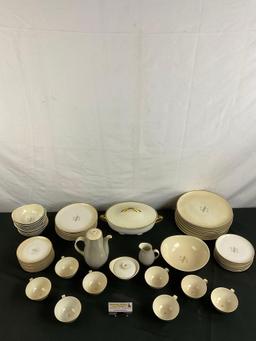 52 pcs Vintage Dorian Syracuse China Porcelain Dinner Service for 8 & 1 Rosenthal Casserole Dish.