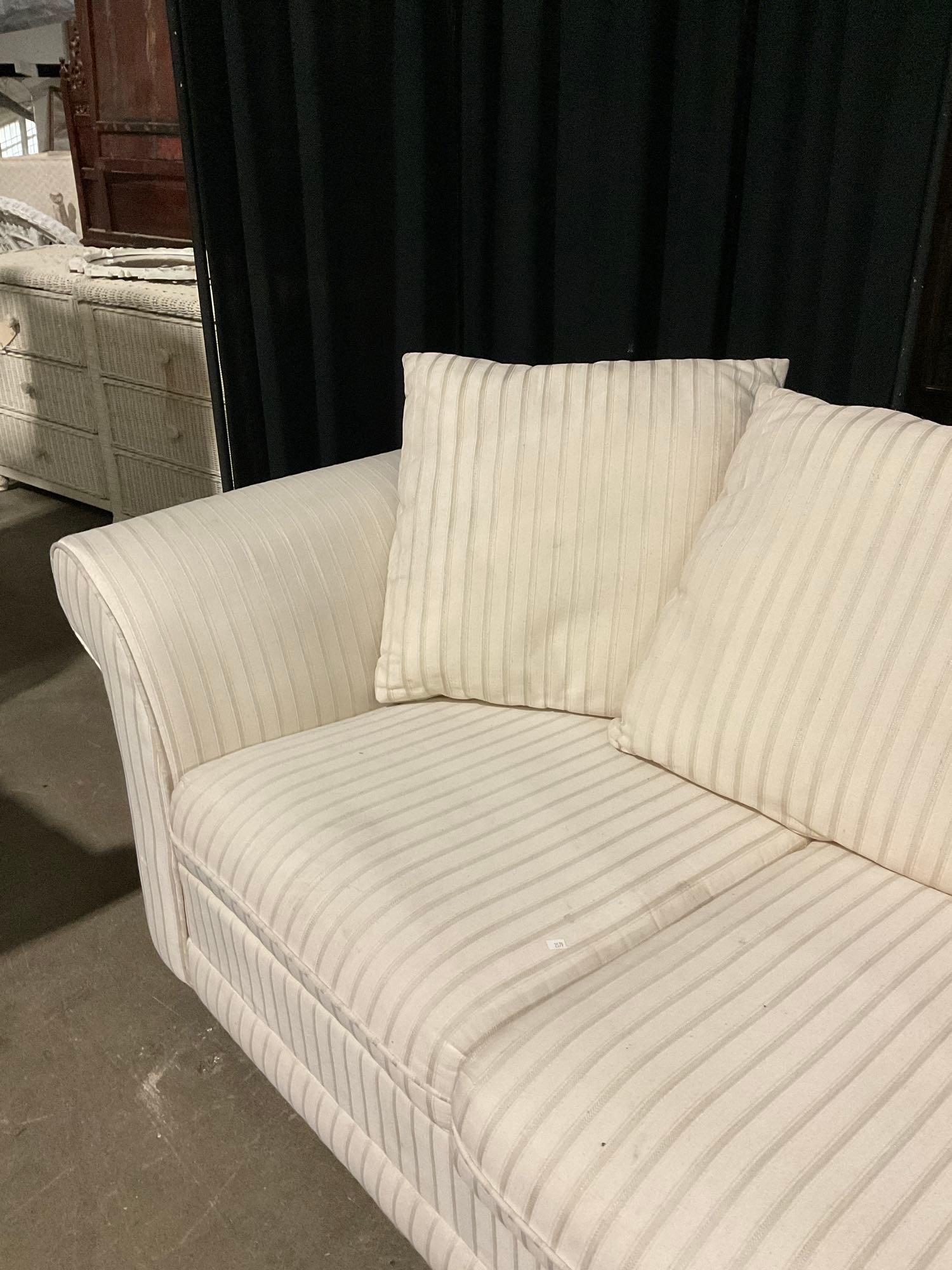 Vintage White Three Cushion Couch w/ Queen Sized Hideaway Bed. See pics.