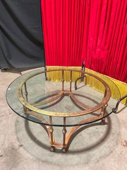 Vintage Round Brass & Glass Coffee Table. Measures 40" x 15" See pics.