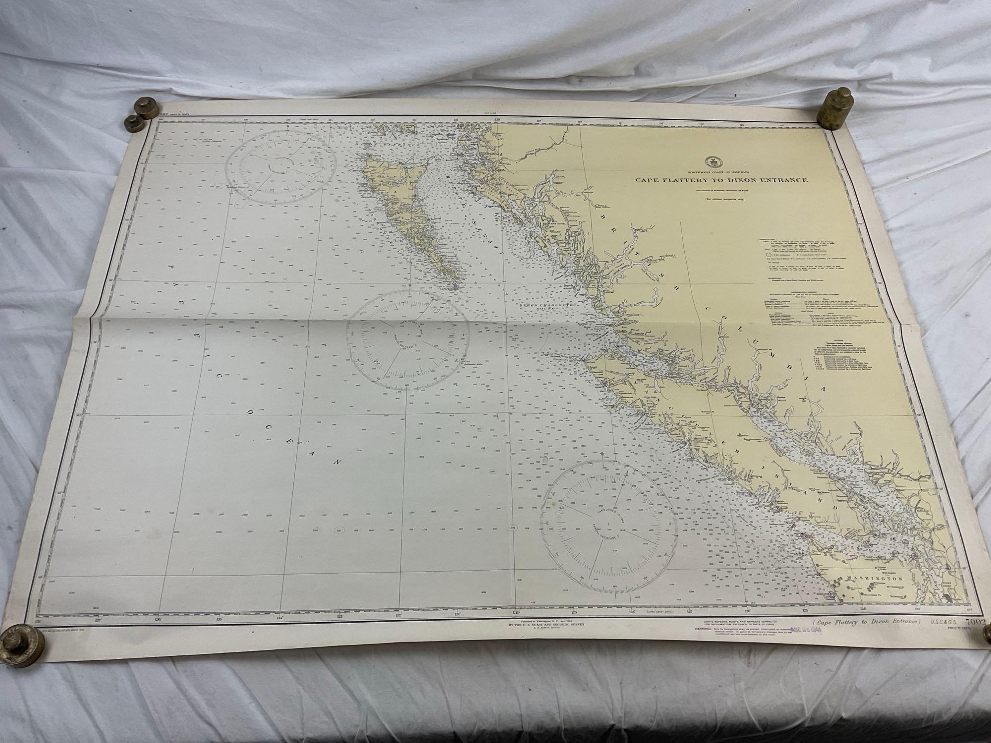 Vintage 1948 NOAA Historical Nautical Map, PNW Cape Flattery to Dixon Entrance Map