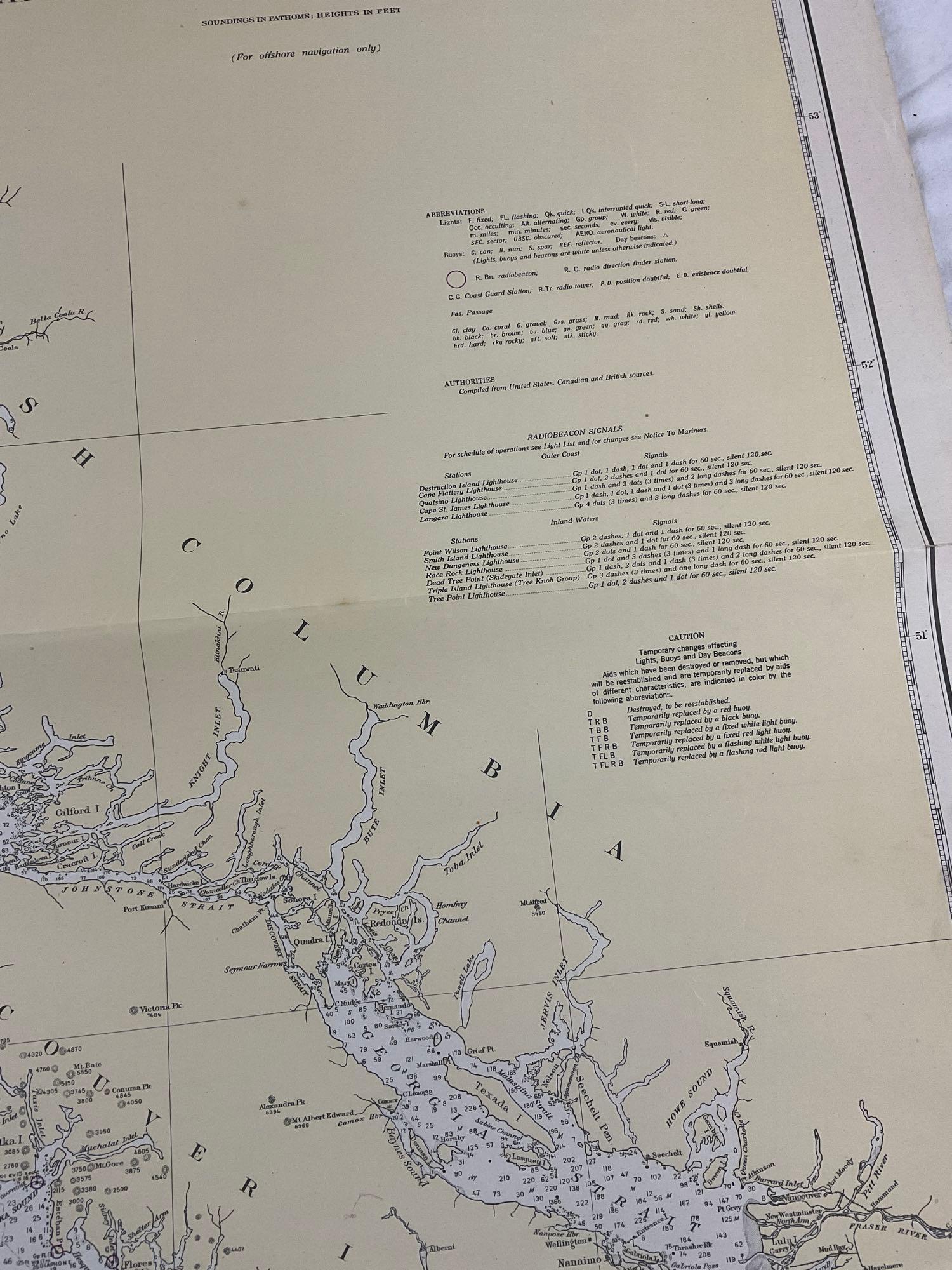 Vintage 1948 NOAA Historical Nautical Map, PNW Cape Flattery to Dixon Entrance Map