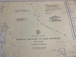 Vintage 1945 SE Alaska Midway Islands to Cape Spencer incl. Lynn Canal USC&GS Map