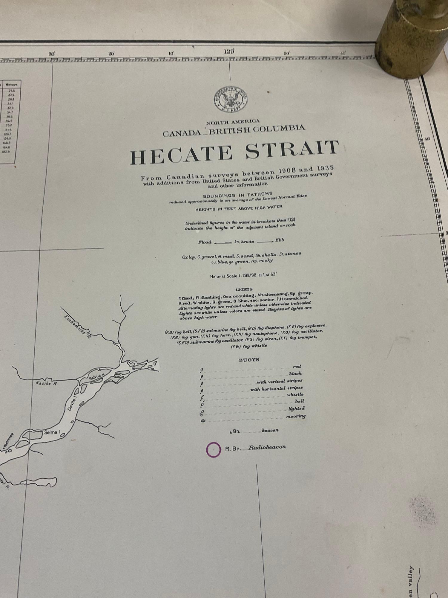 Vintage 1937 US NAVY NA Canada, British Columbia, Hecate Strait