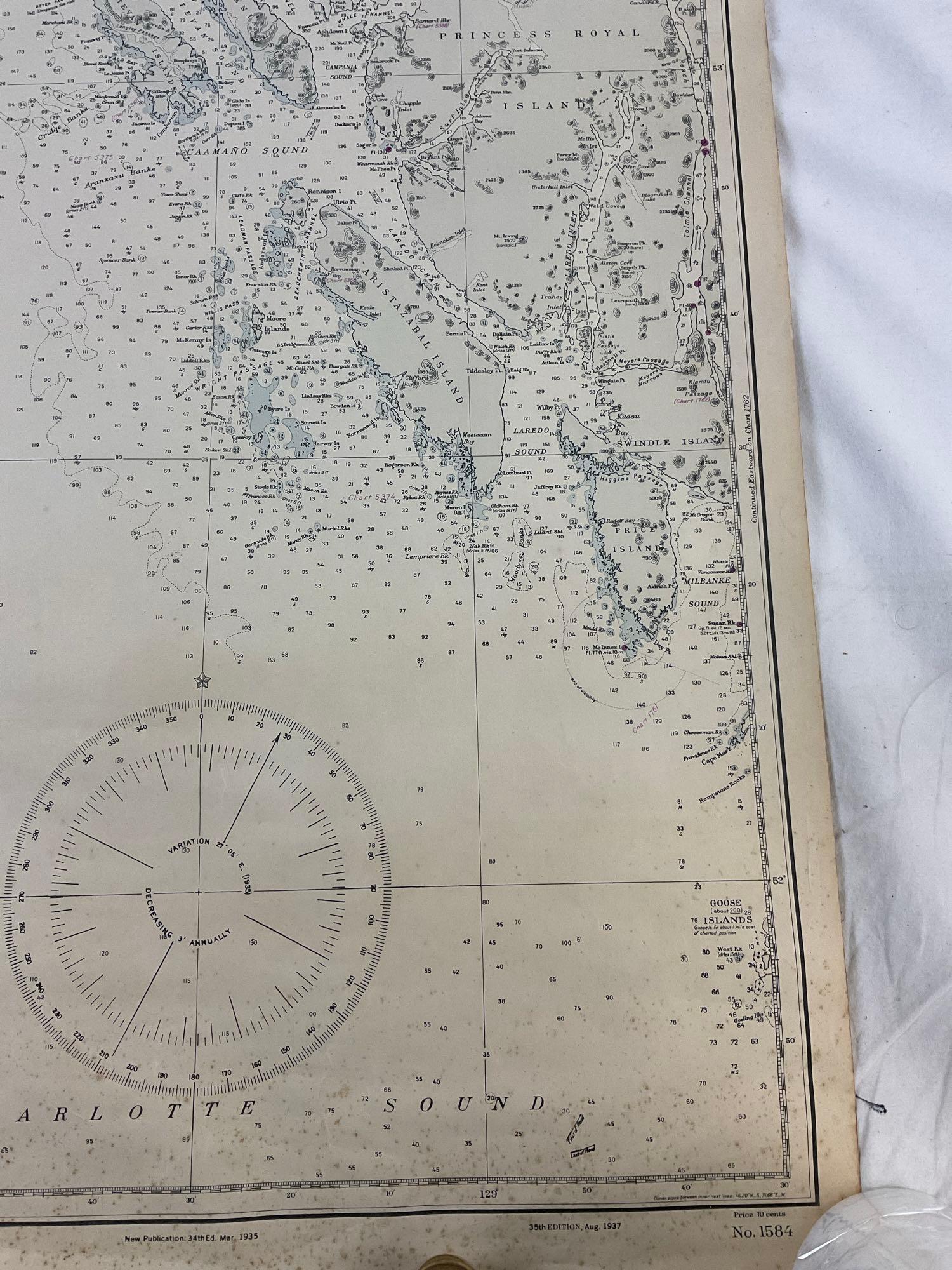 Vintage 1937 US NAVY NA Canada, British Columbia, Hecate Strait