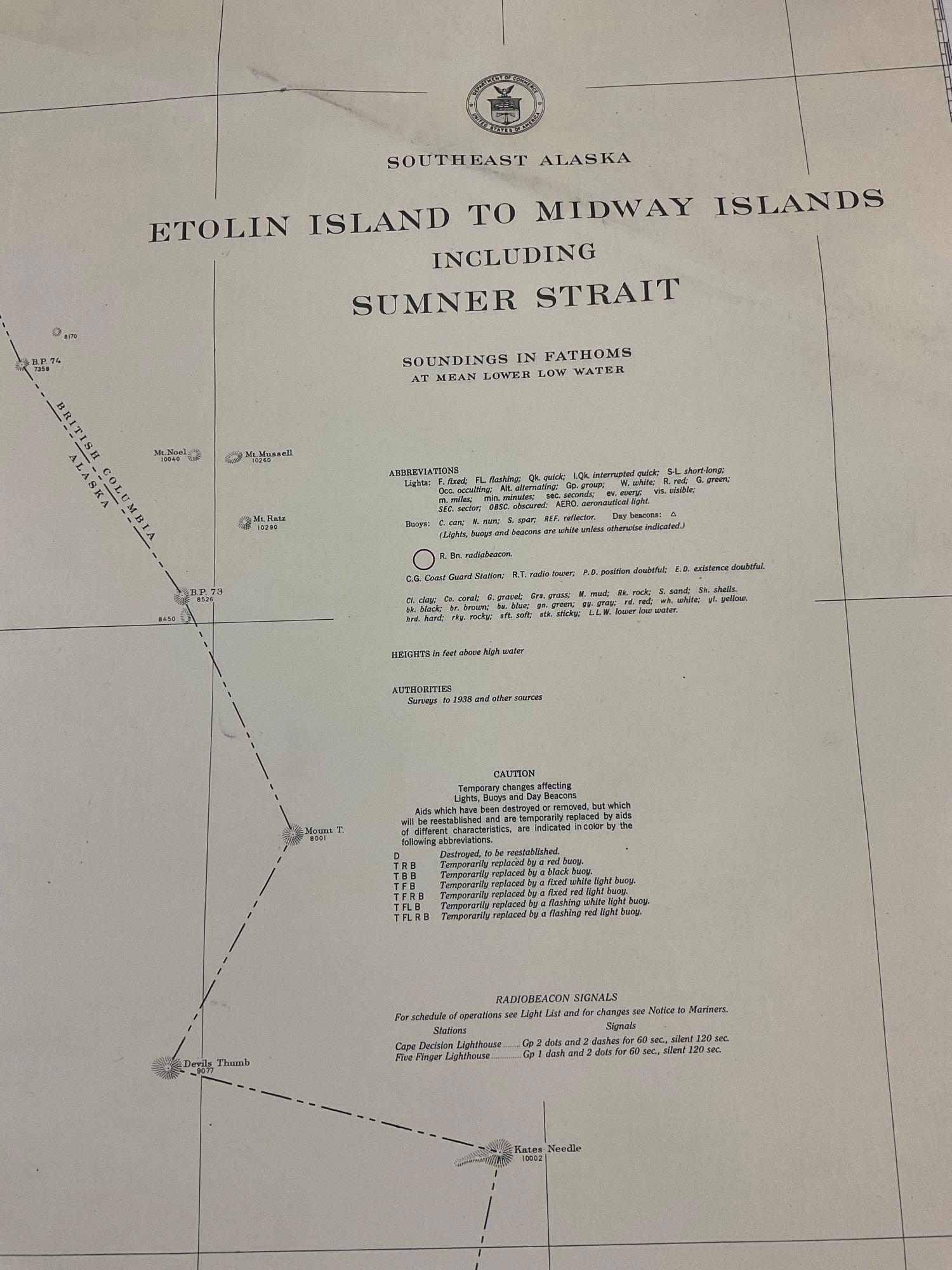 Vintage 1944 USC&GS SE Alaska Etolin Island to Midway Islands incl. Sumner Strait