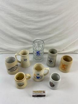 8 pcs Vintage German Souvenir Collectible Brewery Mugs Collection. Lowenbrau, Schlitz. See pics.