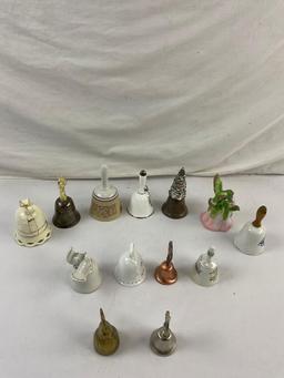 13 pcs Vintage Collectible Hand Bell Assortment. Metal & Ceramic. Mayuri 25th Anniversary. See pi...