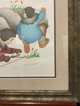 Framed Lithograph "Running Away From Musk-Ox" by Mabel Nigiyok. Ltd Ed 336/395, Signed. See pics.