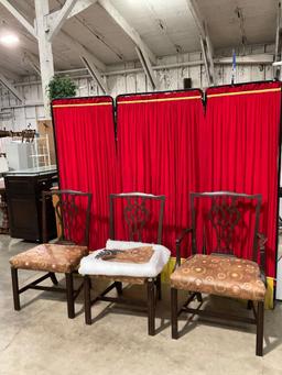 3 pcs Antique Mahogany Scrollwork Back Parlor Chairs w/ Vintage Leather Upholstery. As Is. See pi...