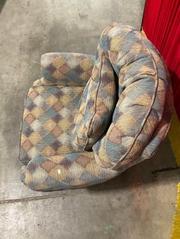 Vintage Flexsteel Plush Rocking Arm Chair w/ Blue & Brown Diamond Upholstery. See pics.