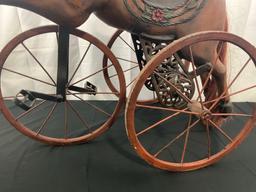 Antique Handpainted Wood & Cast Iron Riding Horse Childrens Tricycle