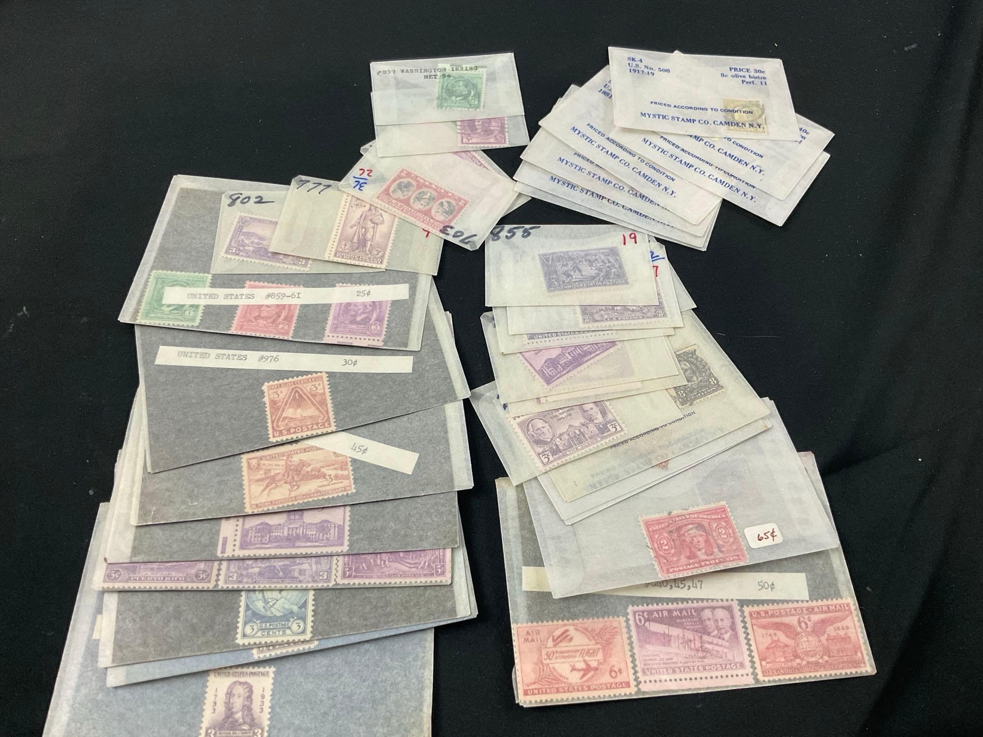 Collection of Stamps, nice variety US & Intl Stamps in Envelopes & small album of individual stamps