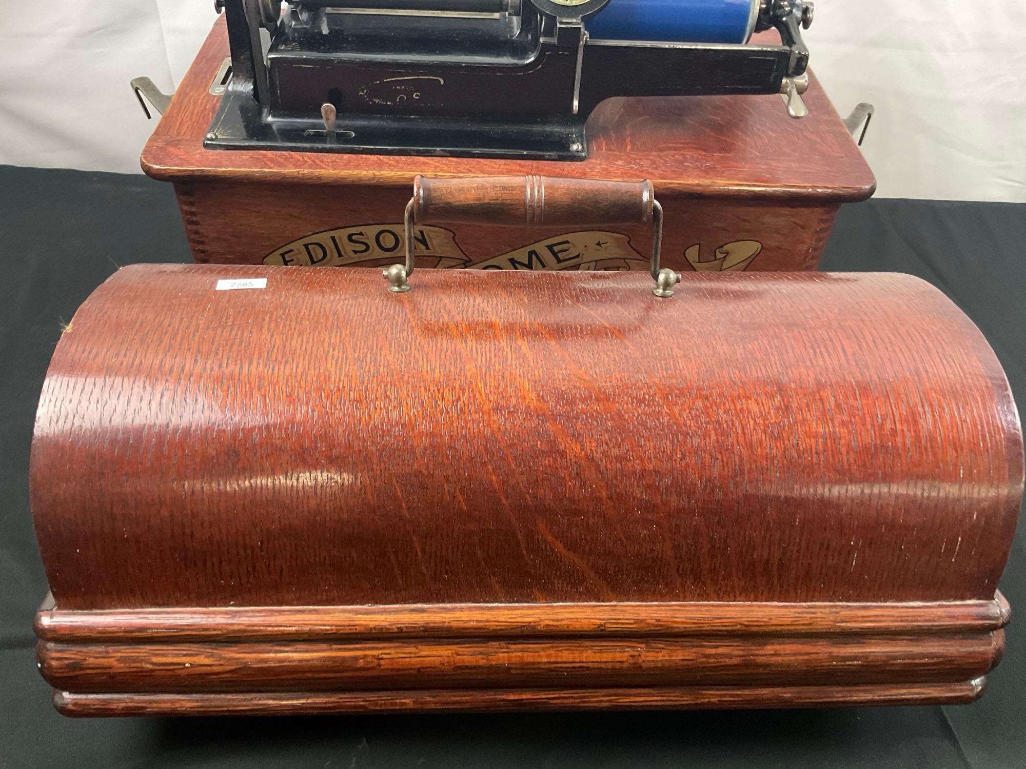 Antique 1906 Edison Home Phonograph incl Model-H 4 Minute Reproducer, 12 wax cylinders Blue Amperol