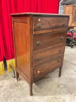 Vintage Wooden Chest of Drawers w/ 4 Drawers. 2 Replacement Knobs. Stands 43.5" Tall. See pics.