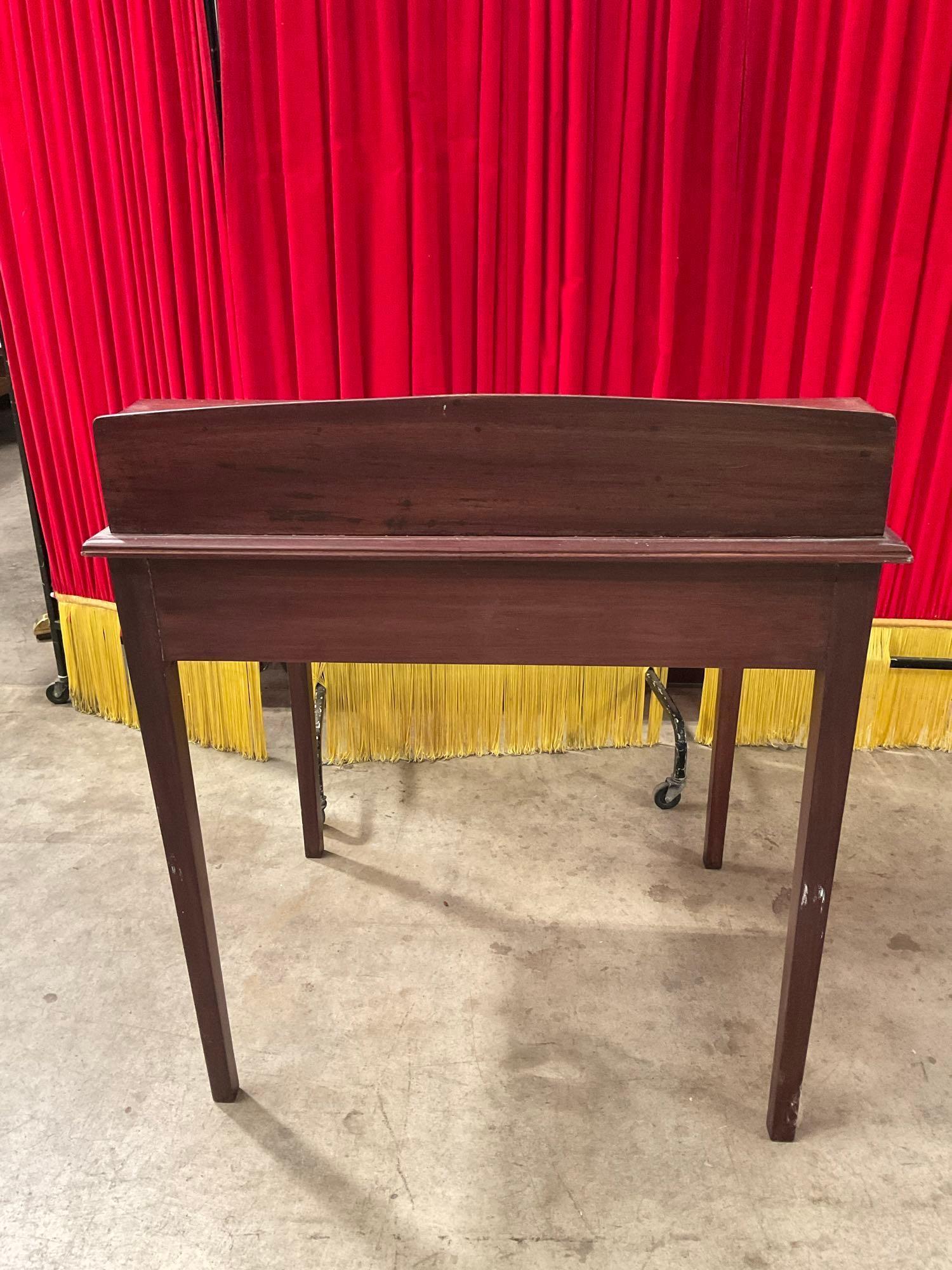 Vintage Wooden Cherry Stained Writing Desk w/ Drawer, Letter Compartments & Brass Knobs. See pics.