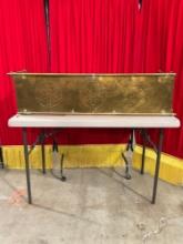 Vintage Brass Fire Screen w/ Stamped Flower Designs. Measures 46.5" x 11" See pics.