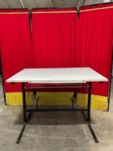 Modern Metal & Wood Drafting Table w/ Adjustable Drawing Surface & Storage Rack. See pics.