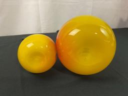 Blown Glass Pair of Rainier Cherries by Donald Carlson, yellow w/ a red splotch