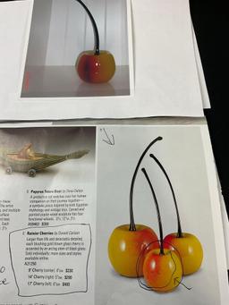 Blown Glass Pair of Rainier Cherries by Donald Carlson, yellow w/ a red splotch