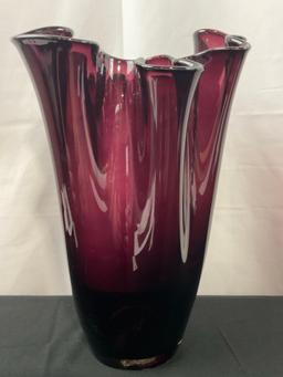 13 inch Large Blown Glass Purple Vase from the Crystal Fox Gallery Monterey, CA