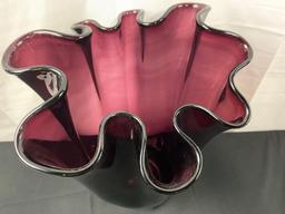 13 inch Large Blown Glass Purple Vase from the Crystal Fox Gallery Monterey, CA