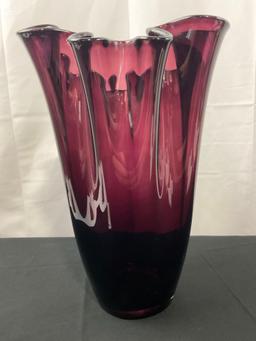 13 inch Large Blown Glass Purple Vase from the Crystal Fox Gallery Monterey, CA