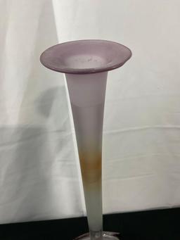 Long Necked Glass Vase w/ Gold signed by Ian Tamaian, Romanian Art Glass Maker