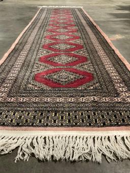 Vintage Wool Pink & Red Persian Hallway Runner Rug w/ Intricate Pattern. 123" x 32" See pics.