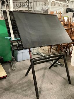 Black Wood & Metal Drafting Table w/ storage compartments & T Ruler - See pics