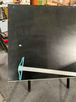 Black Wood & Metal Drafting Table w/ storage compartments & T Ruler - See pics