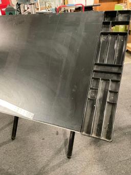 Black Wood & Metal Drafting Table w/ storage compartments & T Ruler - See pics