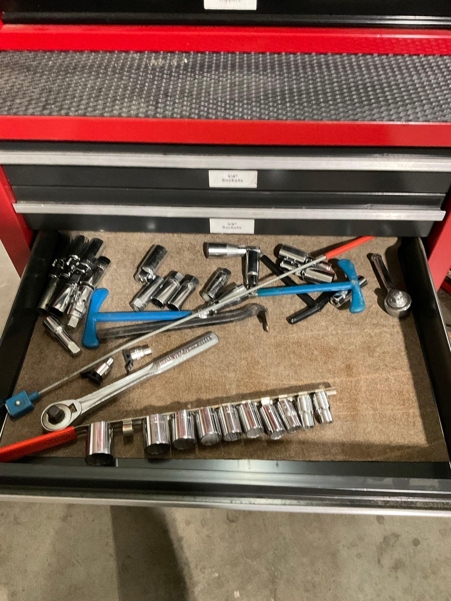 Large Craftsman 3pc Rolling Locking Toolbox / Cart Filled w/ misc tools incl. Craftsman Socket se...