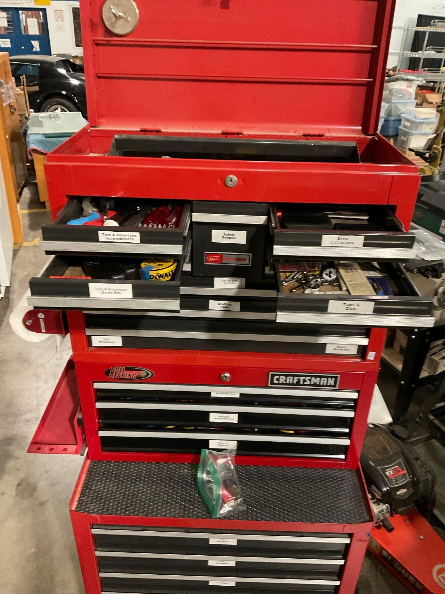 Large Craftsman 3pc Rolling Locking Toolbox / Cart Filled w/ misc tools incl. Craftsman Socket se...