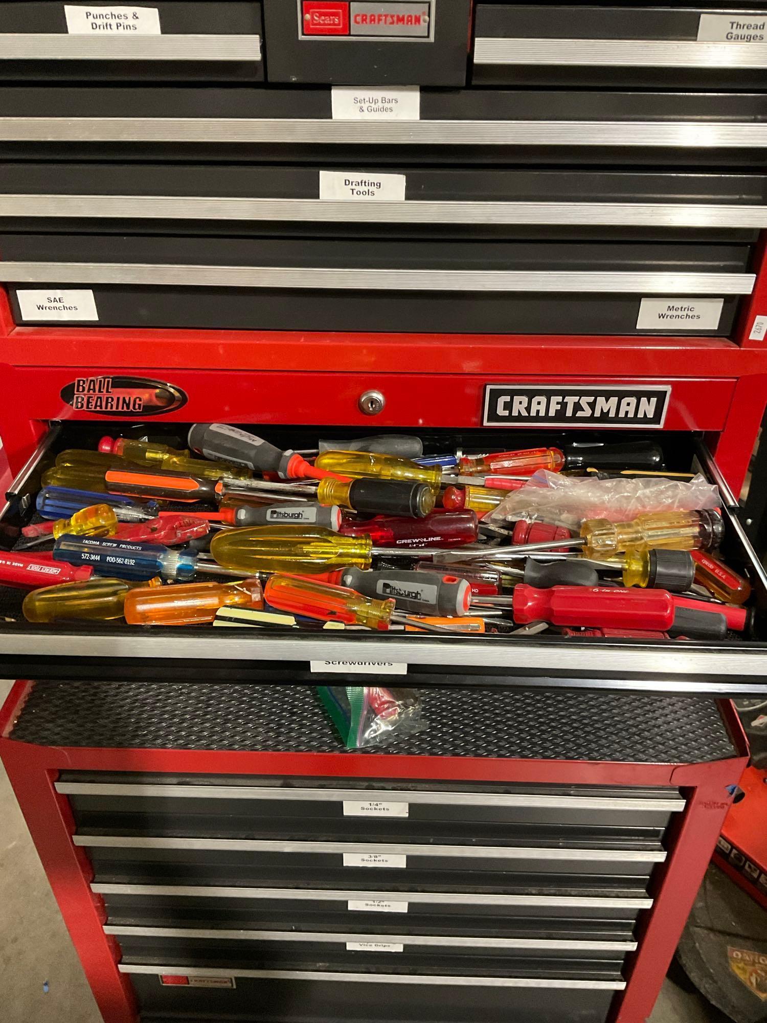 Large Craftsman 3pc Rolling Locking Toolbox / Cart Filled w/ misc tools incl. Craftsman Socket se...