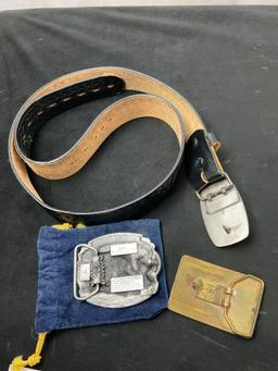 3x Belt Buckles, Vintage Ducks Unlimited, Masons, Brass piece w/ Bird Dog