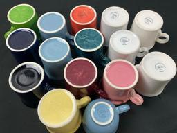 Variety of 15 Fiestaware Mugs, Pink, Yellow, Light Blue, Dark Blue, White, and more