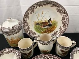 Spode Woodland Pattern China, 18 total pieces, plates, pie dish, cookie jar and more